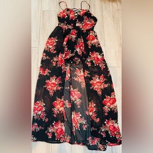 Floral Maxi Dress with Red Roses